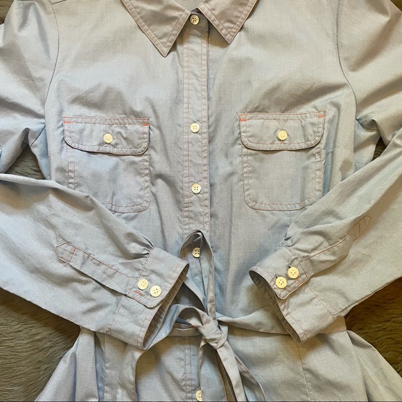 NWOT Pendleton Midi Dress Shirt Button Tie Waist Blue Contrasting Stitch 10 M - Picture 3 of 11